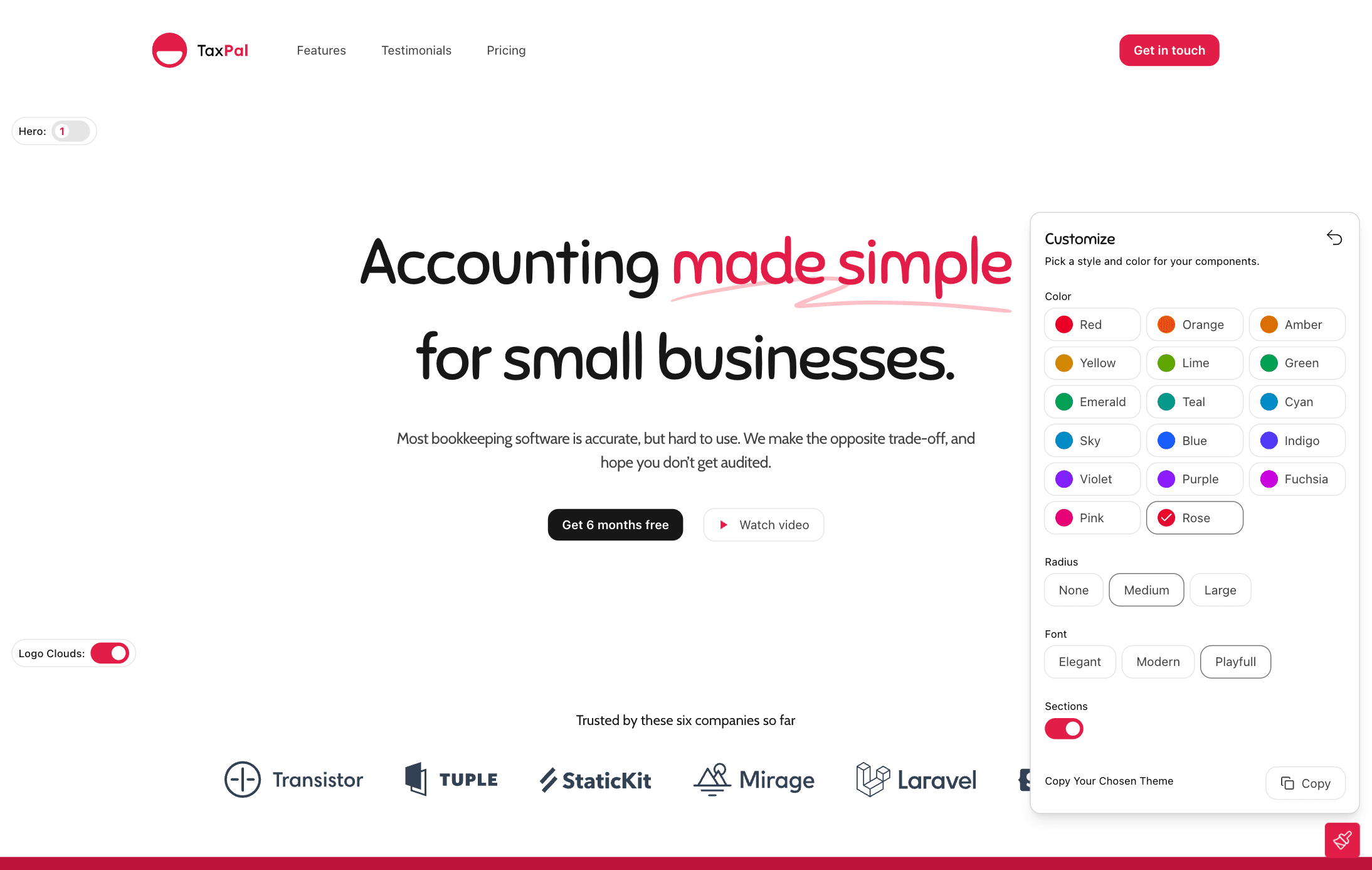 Customisable Landing Page